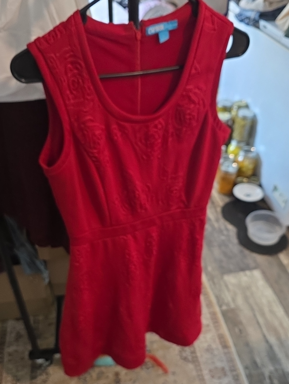 Sleeveless Red Embroidered Knit Dress
